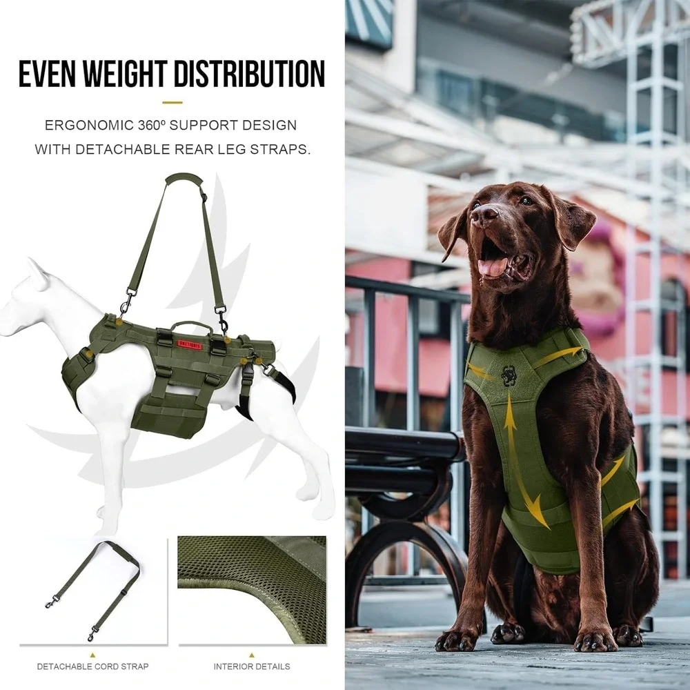 OneTigris Invictus Dog Lift Harness Hip Support Brace Full Body Handle Green Med